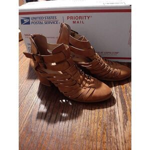 Size 7-8M Rue 21 etc! Brown Chunky Stacked Heel Rear Zip High Heel Shoes Booties